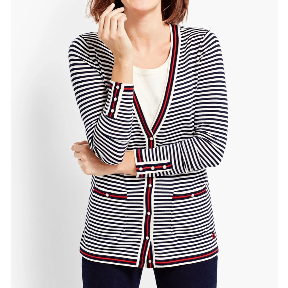 O, THE OPRAH MAGAZINE COLLECTION FOR TALBOTS EMBROIDERED STRIPE CARDIGAN